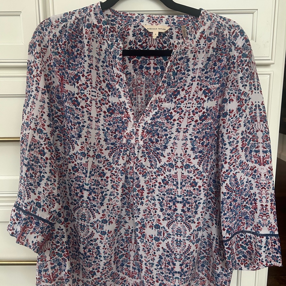 Rebecca Taylor Blue and Red Patterned Women's Top